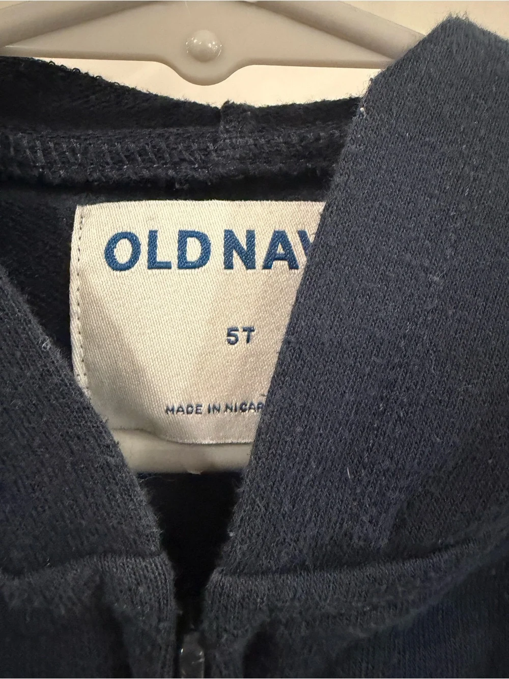 Old Navy Navy Blue Hooded Zip-Up Sweatshirt with White Logo 5T